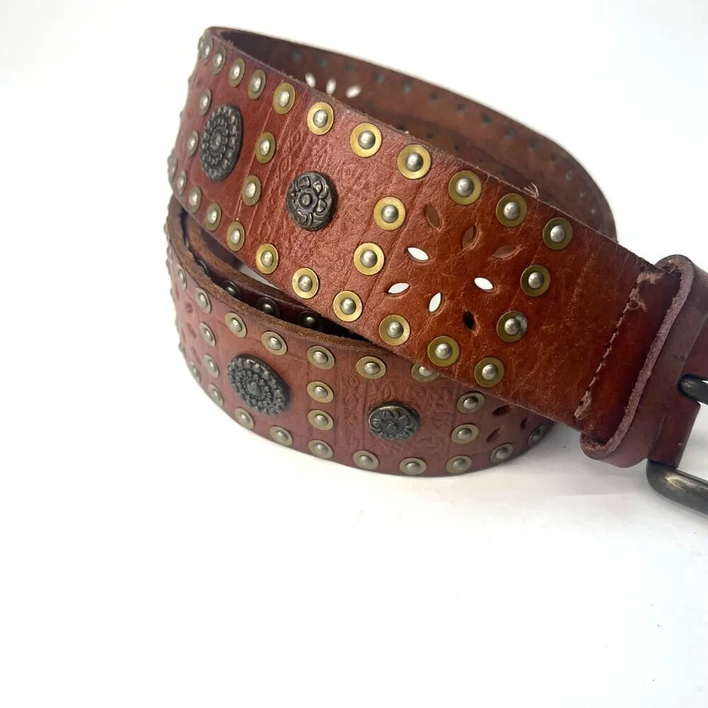 Riveted Leather Belt Riveted Bohemian Boho Gypsy Small Western 37